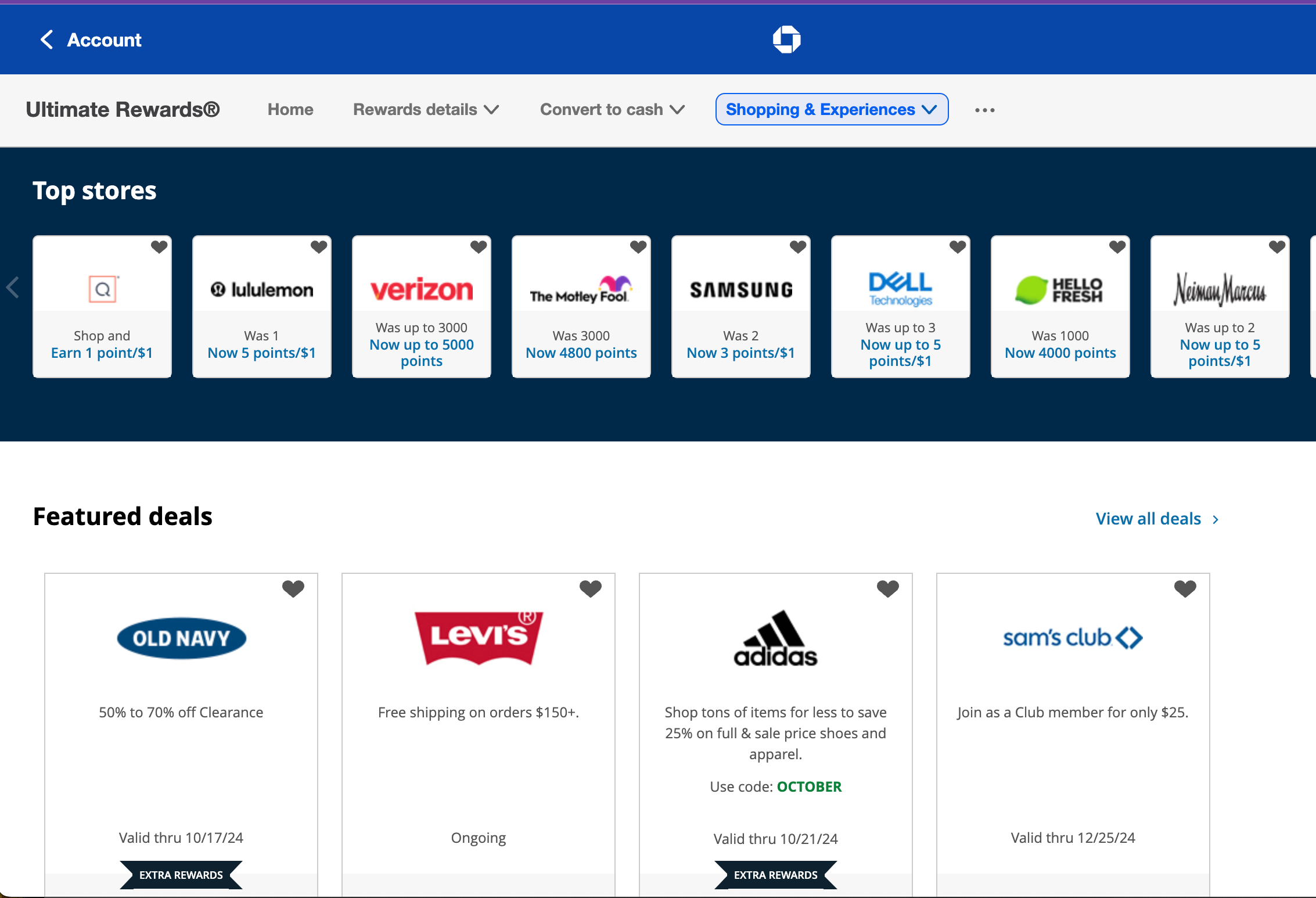 Shopping Through Chase portal